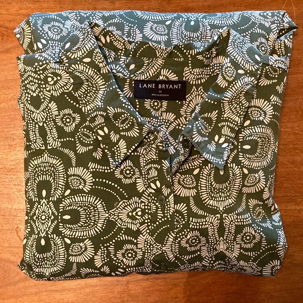 Lane Bryant Size 20 Green Medallion Print Tiered Maxi Shirt Dress